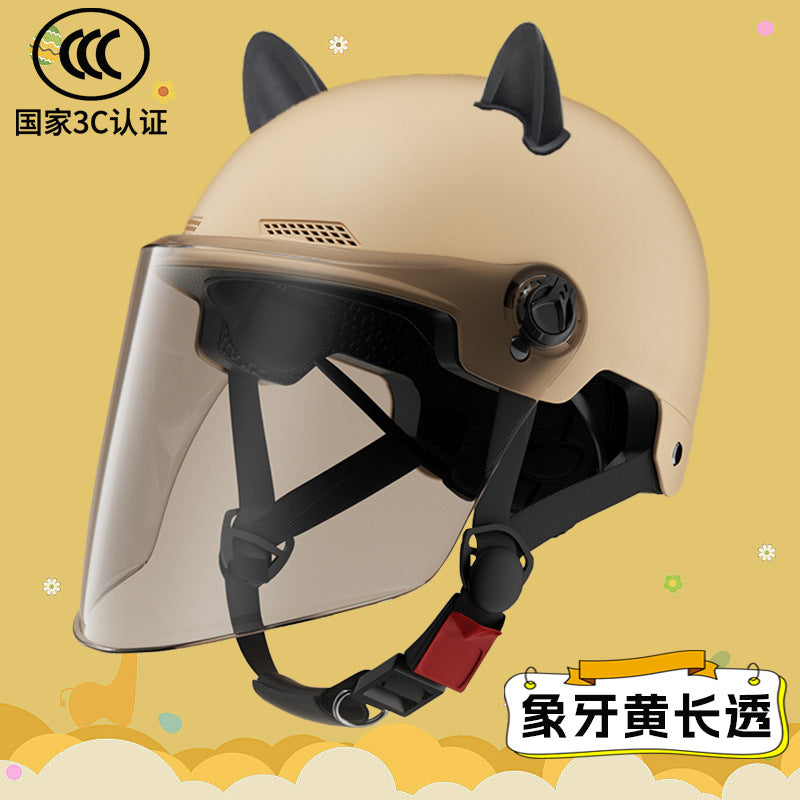 2024 New cat Ears Electric Vehicle Helmet 3c certified Men's and Women's Summer cycling Sunscreen Helmet Ready Direct Supply