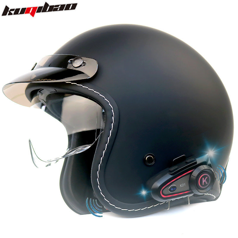 Cool Qibao Motorcycle Helmet Intercom Bluetooth Half Helmet for Men and Women Electric Retro Half Helmet for All Seasons 3C Certified