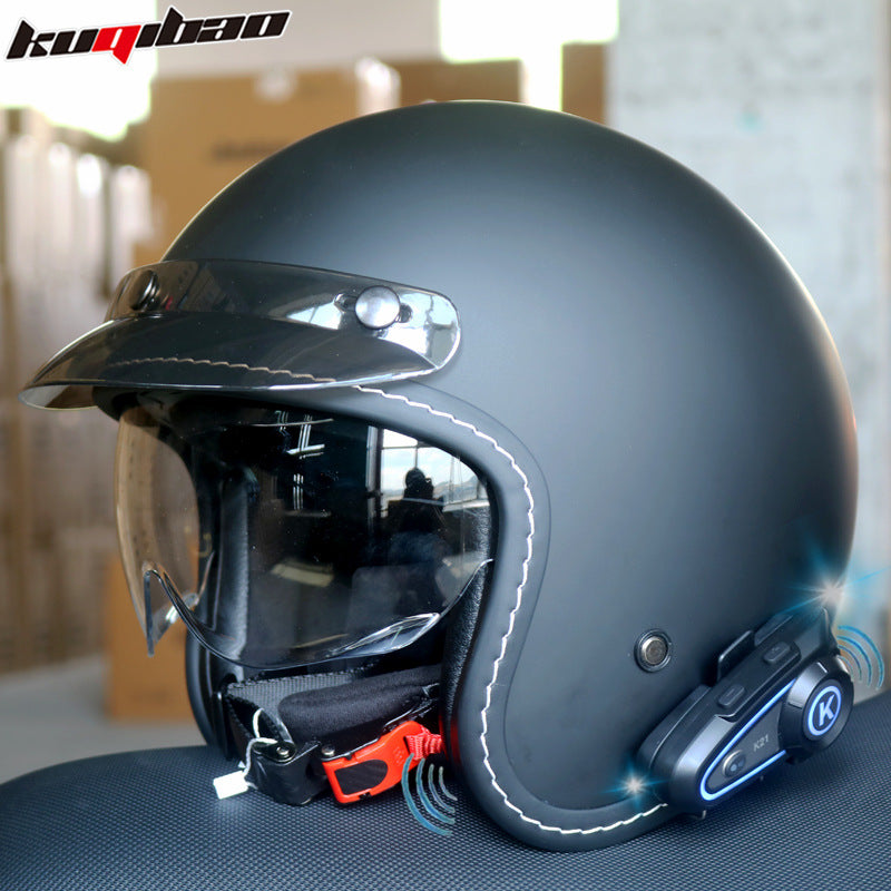Cool Qibao Motorcycle Helmet Intercom Bluetooth Half Helmet for Men and Women Electric Retro Half Helmet for All Seasons 3C Certified