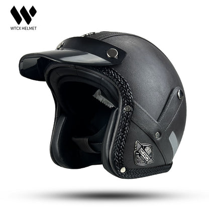 3C Certified Half Helmet Motorcycle Helmet Three-Quarter Style Men's Cruising American Retro Leather Sunshade Riding Protection