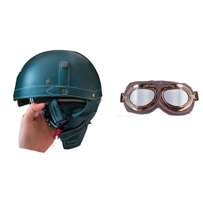 Cross-border Export Retro Personalized Helmet Lens with Label Motorcycle Half Helmet Scooter Cruise Leather Helmet Prince Helmet