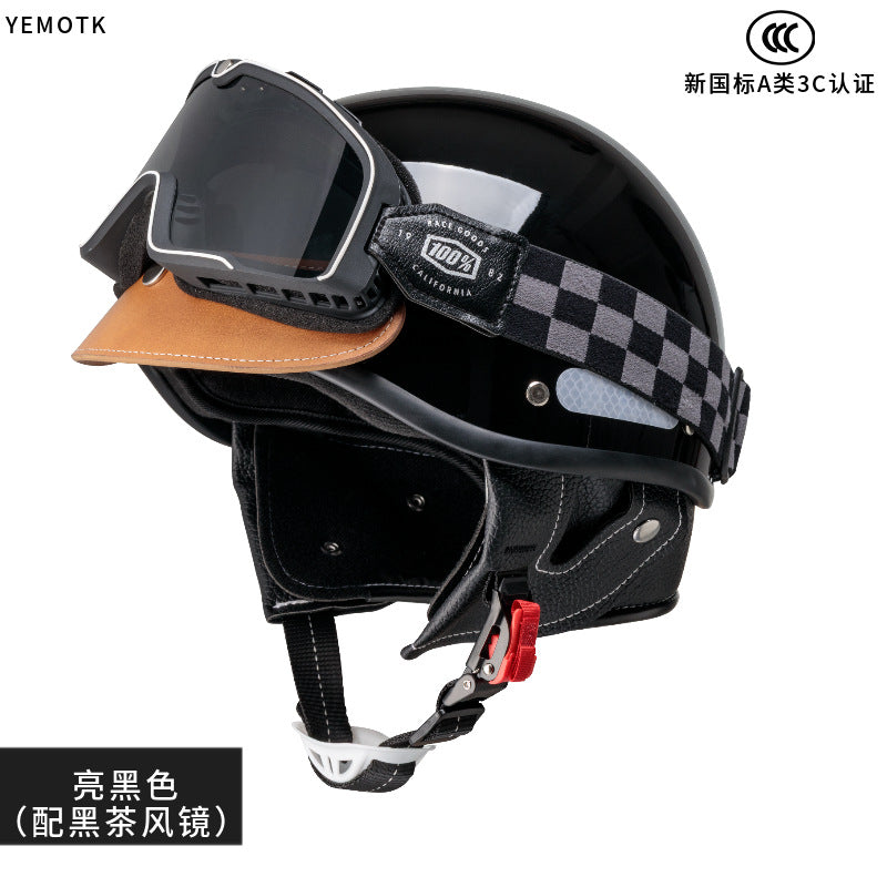 Electric Motorcycle Helmet for Women and Men, Japanese Retro Style, Cruiser Motorcycle Half Helmet, Summer 3C Certified Internet Celebrity Helmet