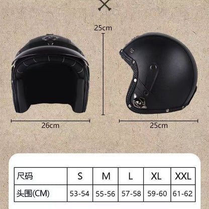 Four Seasons Retro Harley Helmet Leather Electric Vehicle 3/4 Half Helmet Big Turtle King Scooter Motorcycle Helmet