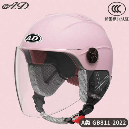 Ad Electric Motorcycle Helmet for Men and Women, Summer 3C Certified Half Helmet, Battery Car Safety Helmet, Sun Protection for Riding
