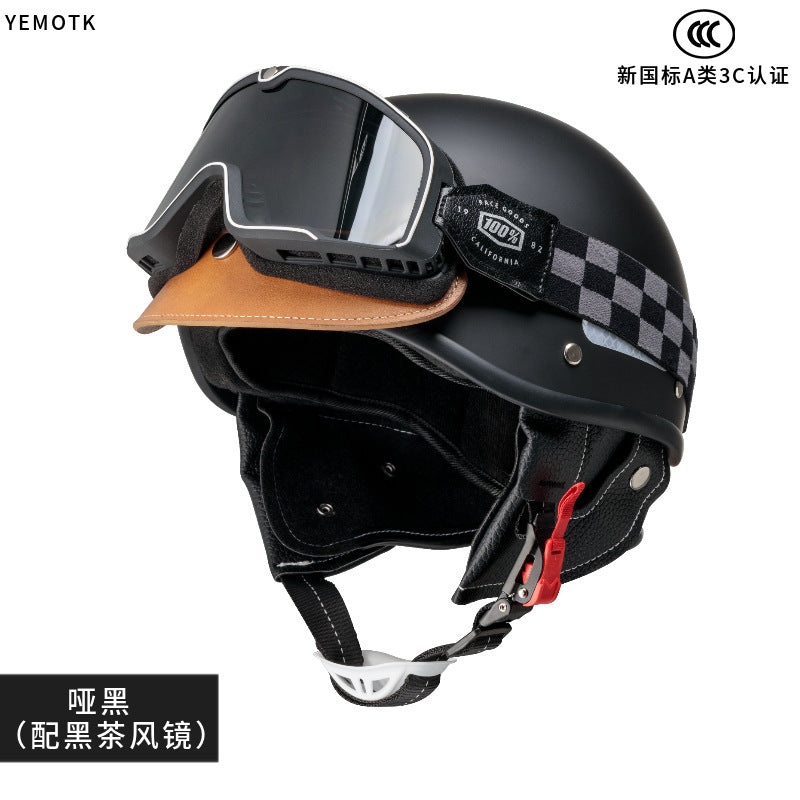Electric Motorcycle Helmet for Women and Men, Japanese Retro Style, Cruiser Motorcycle Half Helmet, Summer 3C Certified Internet Celebrity Helmet