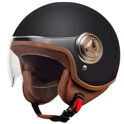 3C Certified Helmet for Women, Electric Vehicle, Men's Motorcycle, All-Season Half Helmet, Winter Warm and Anti-Fog Retro Helmet