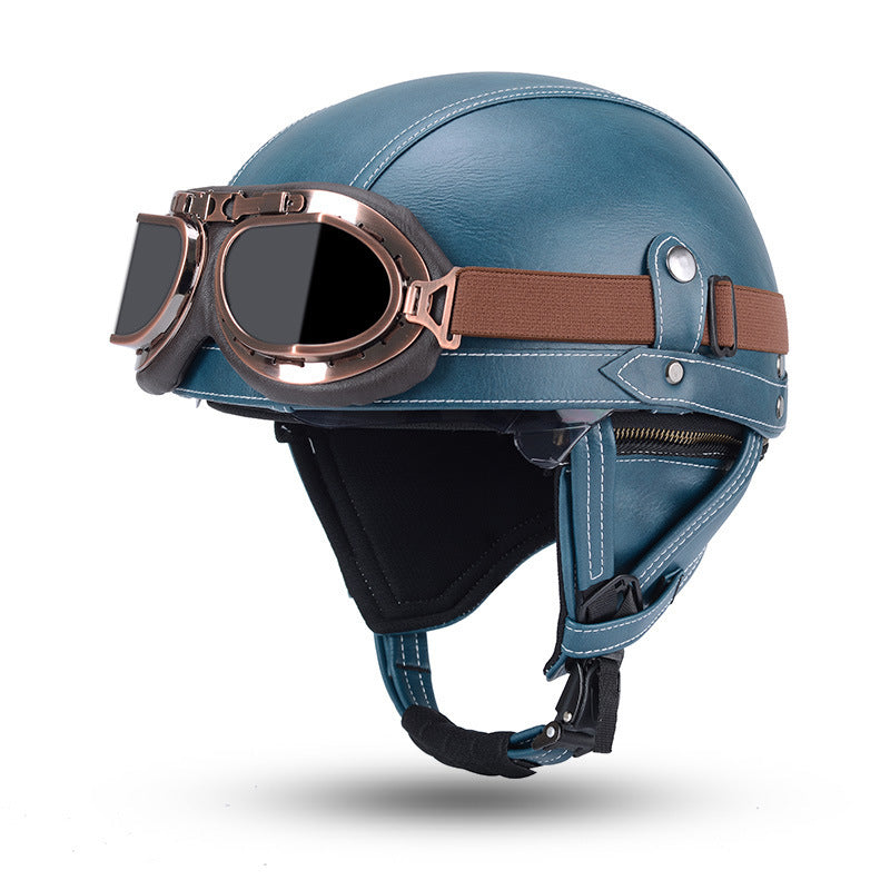 Cross-border Export Retro Personalized Helmet Lens with Label Motorcycle Half Helmet Scooter Cruise Leather Helmet Prince Helmet