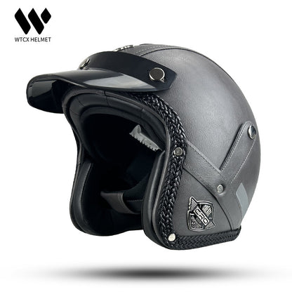 3C Certified Half Helmet Motorcycle Helmet Three-Quarter Style Men's Cruising American Retro Leather Sunshade Riding Protection
