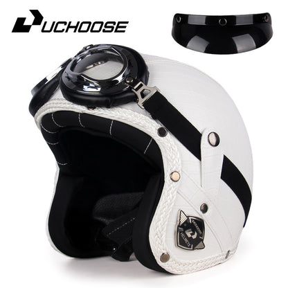 Four Seasons Retro Harley Helmet Leather Electric Vehicle 3/4 Half Helmet Big Turtle King Scooter Motorcycle Helmet