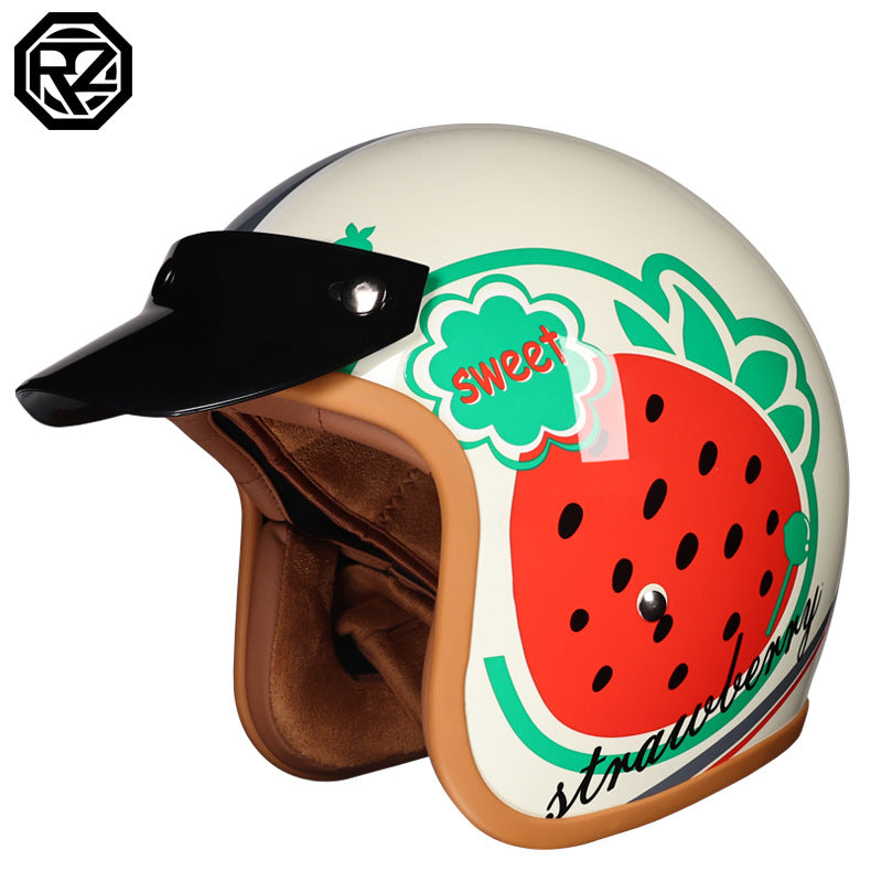 Orz Retro Helmet Motorcycle Safety Helmet High Color Value Pedal Motorcycle Three and a Half Helmet Men and Women Four Seasons