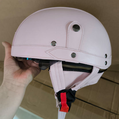 Cross-border Export Retro Personalized Helmet Lens with Label Motorcycle Half Helmet Scooter Cruise Leather Helmet Prince Helmet