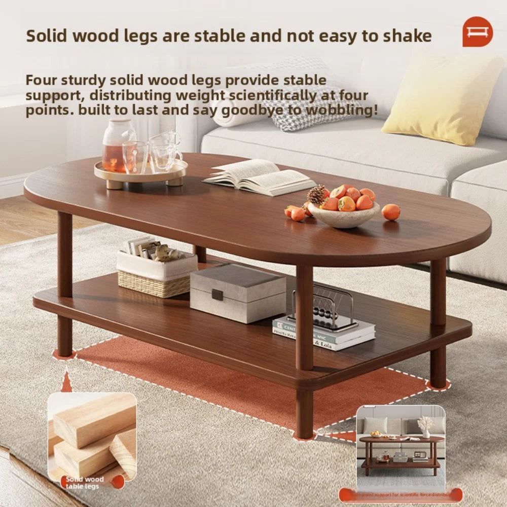 Coffee Table for Living Room Oval Small Space Furniture for Apartment Modern Simple Low Double-Layer Storage Table Easy Clean