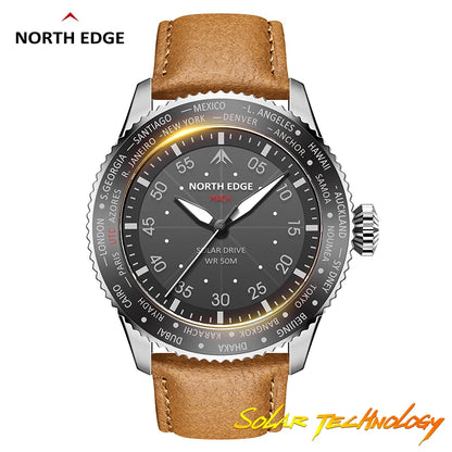 NORTH EDGE 2024 MACH Solar Power Quartz Watch Men's Pilot Sports Wristwatches Luminous Enviormentally Clock Men Waterproof 50M