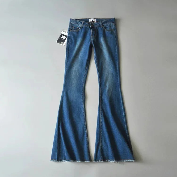 TARUXY Retro Low Waist Blue Jeans For Women 2025 Bodycon Flared Pants Ladies Basic Slim Fit Summer Street Casual Jeans Woman