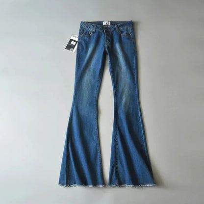 TARUXY Retro Low Waist Blue Jeans For Women 2025 Bodycon Flared Pants Ladies Basic Slim Fit Summer Street Casual Jeans Woman