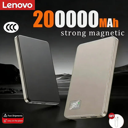 Lenovo 500000mAh Magnetic Wireless Power Bank Ultra Thin Portable CCC Certified Super Fast Charging LED Display Pack for MagSafe