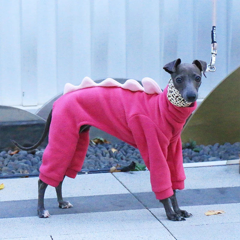 Pet Clothing Dog Little Greyhound Autumn Winter Polar Warm Turtleneck Coat Adorable Dinosaur Costume for Small Medium Large Dogs