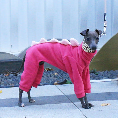 Pet Clothing Dog Little Greyhound Autumn Winter Polar Warm Turtleneck Coat Adorable Dinosaur Costume for Small Medium Large Dogs