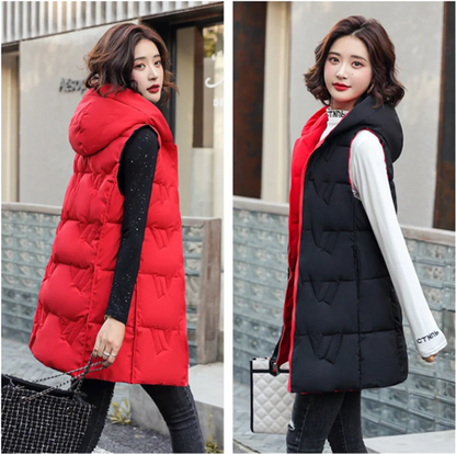 Double Side Vest Korean Slim Hooded Down Cotton Vest Women Waistcoat Sleeveless Jacket 2025 Autumn Winter Jacket Female Coat