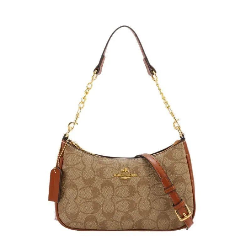 Fashion Women Geometric Print PVC Bag Chain Decor Underarm Bag Multifunctional Shoulder Crossbody Handbag Daily Use