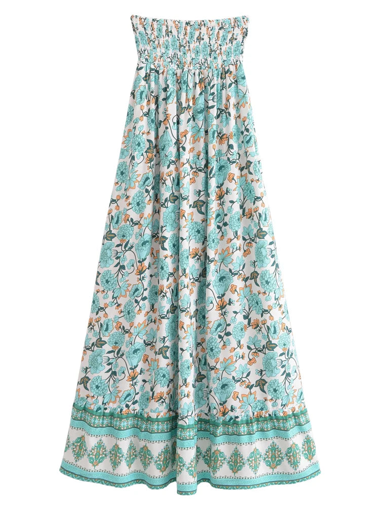 Vintage Chic Fashion Women Floral Print  High Low Beach Bohemian Skirt Elastic Waist Irregular Sexy Maxi Boho Skirts Femme