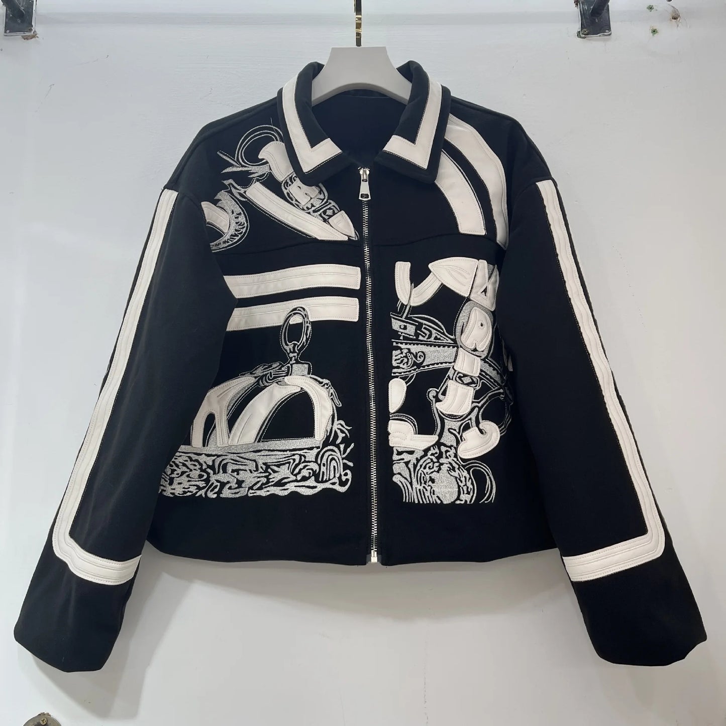 2025 Autumn American Retro Fashion Embroidery Patchwork Motorcycle Jackets Long Sleeve Zipper Loose Versatile Short Jacket Women