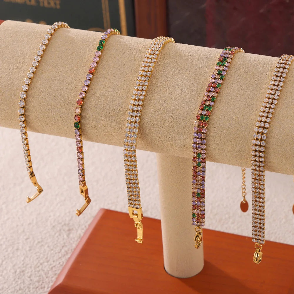 Fashion Colorful Zircon Bracelet Women's Stainless Steel Extension Chain Bracelet Female Summer Waterproof Jewelry
