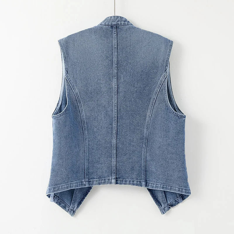 Embroidered thin denim vest jacket for women's 2024 summer new versatile women's top vest sleeveless jacket for spring Jeans Top