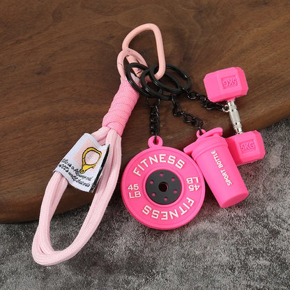 Fitness Keychain Gym Barbell Key chain Weightlifting with D-shaped Buckle Water Cups Simulation Dumbbells Creative Bag Charm