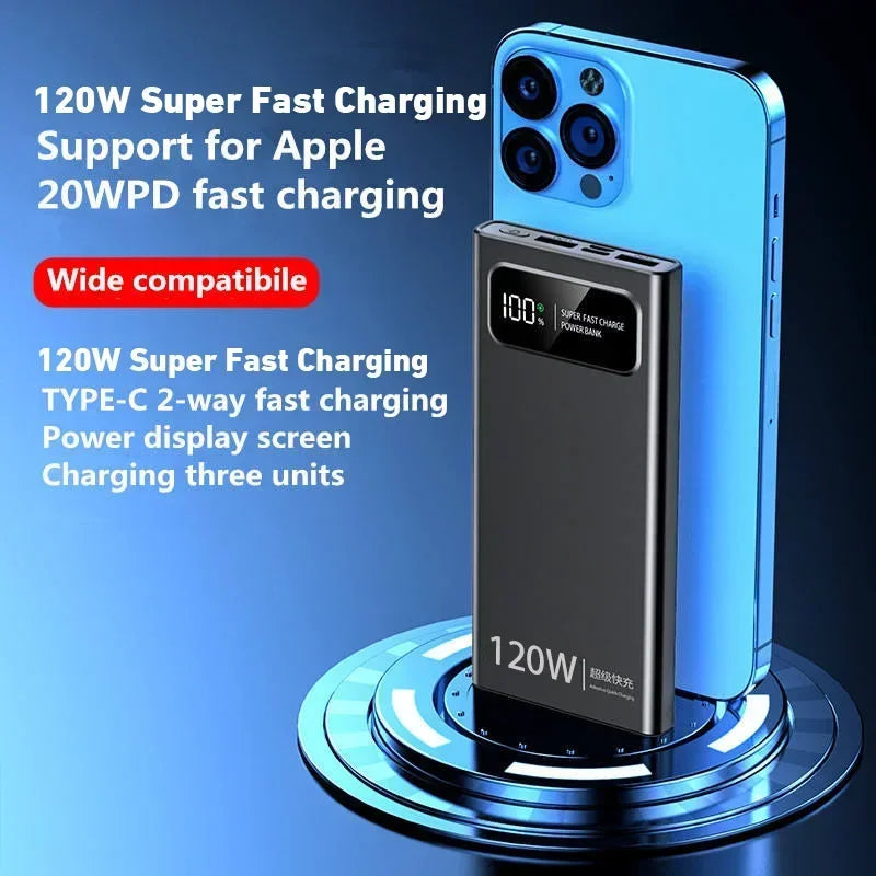 Lenovo 50000mAh Large Capacity Power Bank 120W Fast Charge LED Digital Display External Battery Universal charge Travel Outdoor