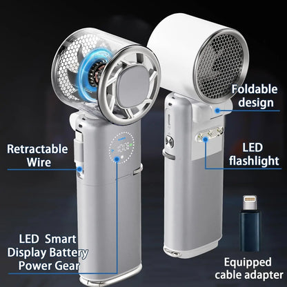 Portable Handheld Fan, 9000mAh Rechargeable Travel Fan as Power Bank, 100 Speed Personal Hand Face Fan with Retractable Wire