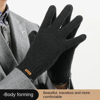 New Winter Imitation Camel Fleece Warm Gloves for Men's Outdoor Touch Screen High Elastic British Business Knitted Woolen Gloves