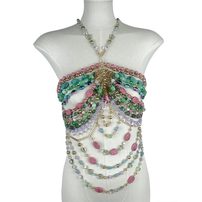 2025 New Women's Necklace Beaded Vest Hollow Out Top Jewelry Exaggerated Pearls Neck Bra Fashion Bra Women's Club Carnival