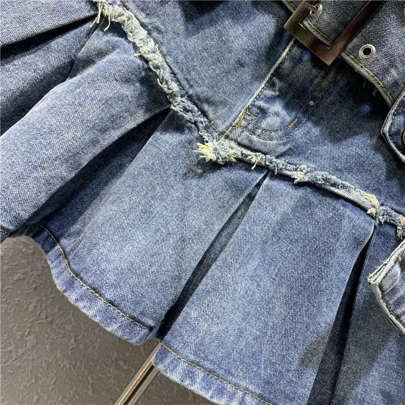 Y2K Harajuku Retro Light Blue Sweet Pleated Denim Skirt Women's SIRI Street Fashion New Popular Slim A-line Skirt Mini Hip Skirt