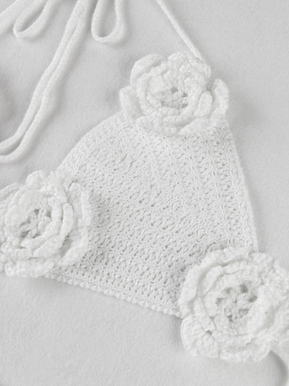 3 Piece Bikini Set 2025 Sexy Crochet Swimwear Floral Bathing Suit with Skirt Sheer Knit Beachwear Vacation Dresses Swimsuit K160