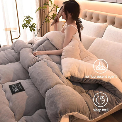 Contemporary Style Reversible Sherpa Fleece Winter Comforter, Soft Breathable Plush Warm Bedding, 100% Polyester Fill & Cover
