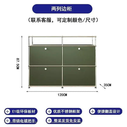 Living Room Sideboard Storage Cabinets Modular Combination Metal Frame for Office Drawers Large Storage Customizable Olive Green