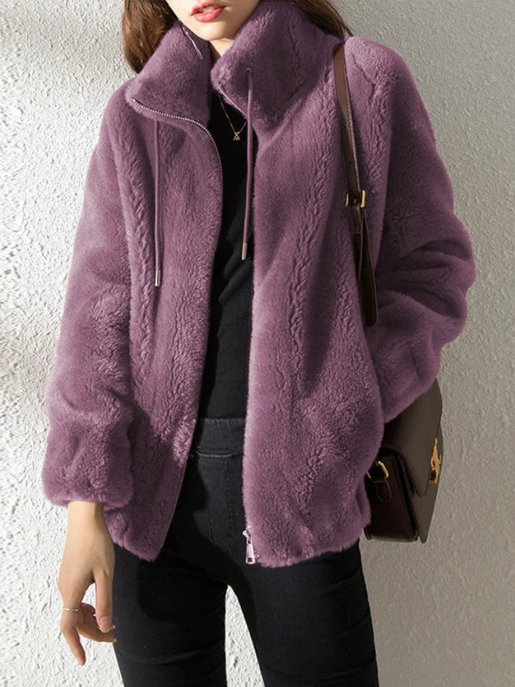 Korean Women Long Sleeve Jackets New Autumn Winter Jackets for Women Plush Thickened Double Sided Cashmere Lapel Warm Coat blusa