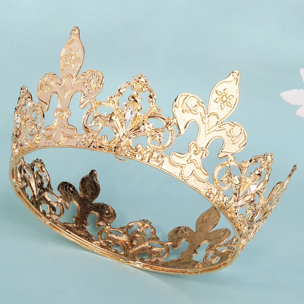 New Gold Alloy Large Round Crown Bridal Wedding Opening Ceremony Tiara Hair Accessories for Important Occasions Gift