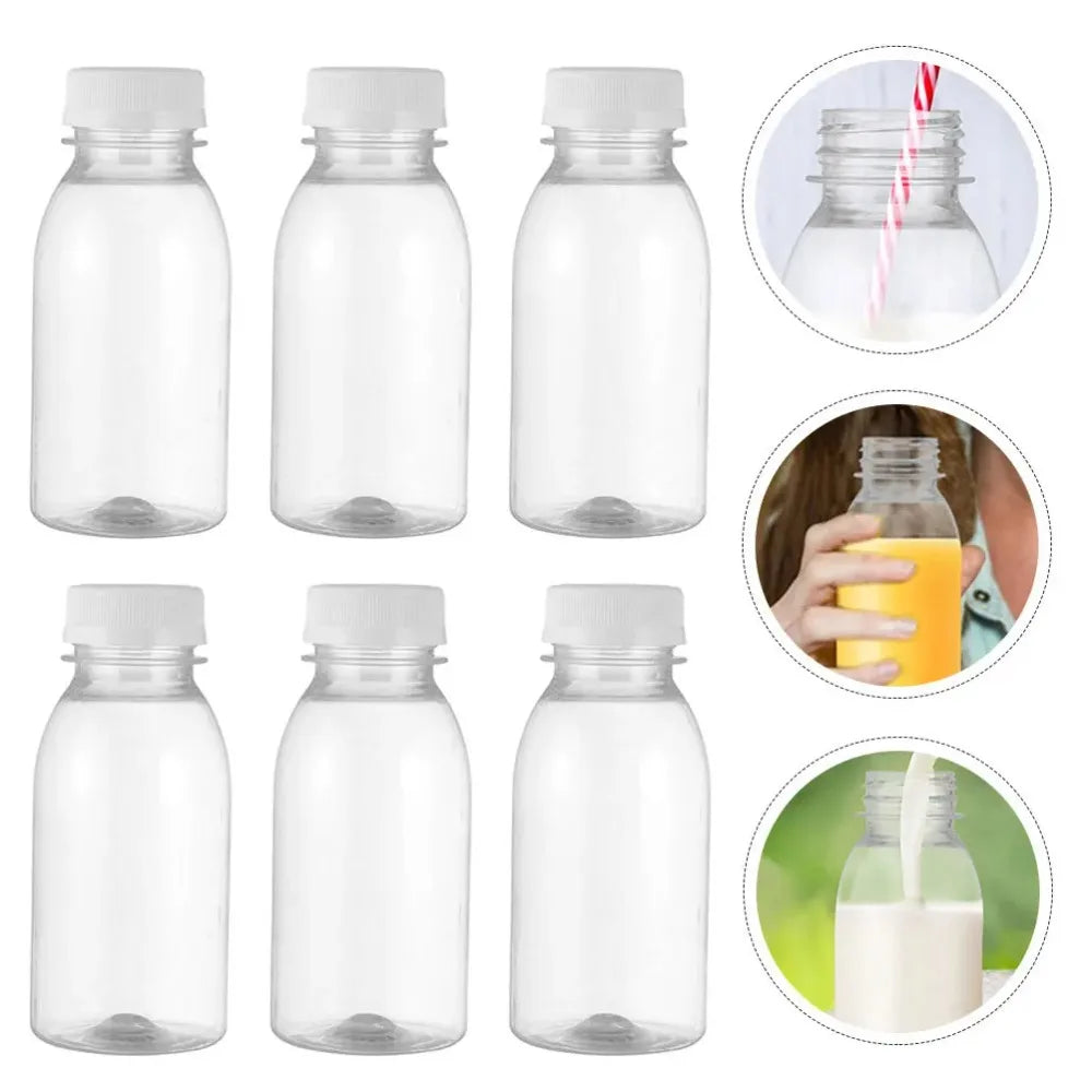 6 Pack Plastic Bottles 100ml Milk Bottles Juice Bottles Leakproof Milk Bottles Portable Beverage Bottles Plastic Water Bottles