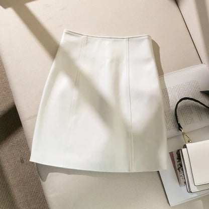 Hip Wrap Slim Fit Genuine Leather High Waist Thin 2025 A-line Sheepskin Short Skirt Female Fashion Women Harajuku Kawaii Casual