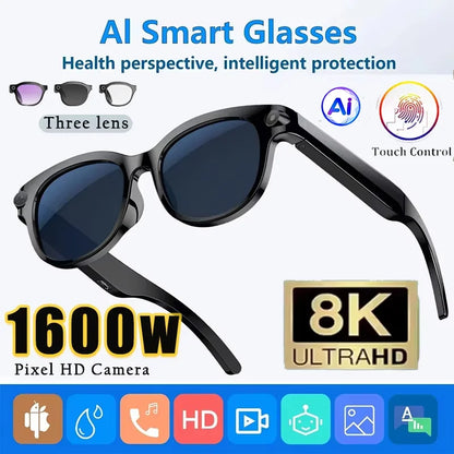 Lenovo 2026 New 8K AI Translation AI Smart Glasses Bluetooth Calling Music Player Camera Control Anti Blue Light Sunglasses