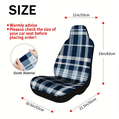 Set Of 2 Universal Car Seat Covers In Blue And White Plaid Design Suitable For Most Vehicles – Fashionable, Long-Lasting, Premiu
