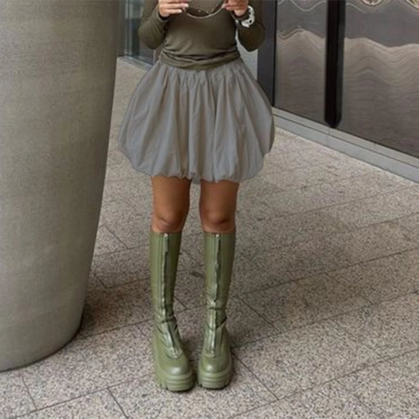 hirigin Women Y2K Bubble Skirt Elastic Waist Pleated Ruffle Hem A Line Mini Skirt Girls Cute Short Puffy Balloon Skirt