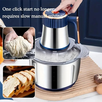 5L Stainless Steel Food Processor with 6-Blade System - Fast Meat Mincer & Vegetable Chopper, 5 Speeds（European Plug）