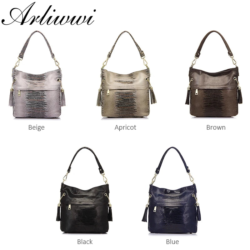 100% Genuine Leather Women's Shoulder Handbags Shiny Embossed Lady Suede Cowhide Real Leather Bags New Cross Body Bucket Bag