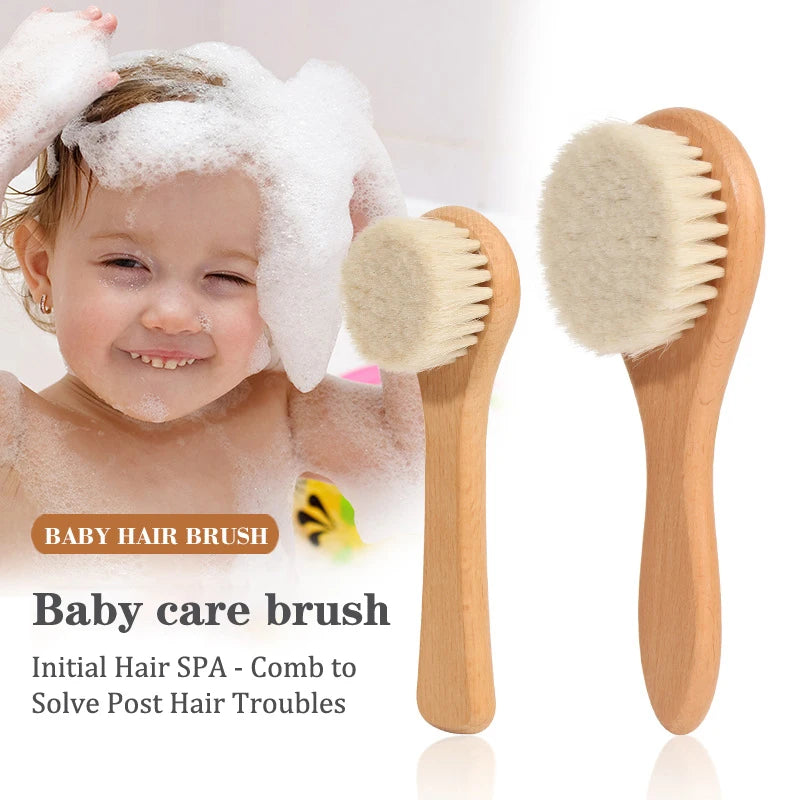 Baby Care Beech Wooden Handle Brush Newborn Infant Comb Head Massager for Baby Shower Pure Natural