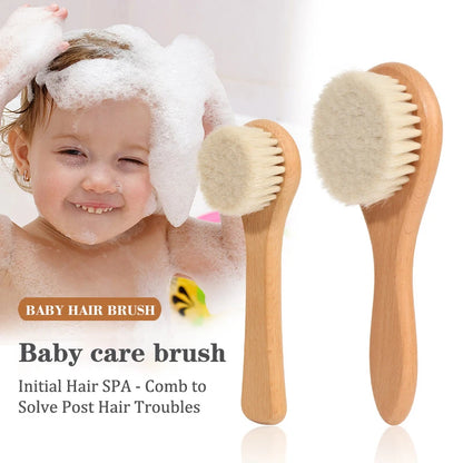 Baby Care Beech Wooden Handle Brush Newborn Infant Comb Head Massager for Baby Shower Pure Natural