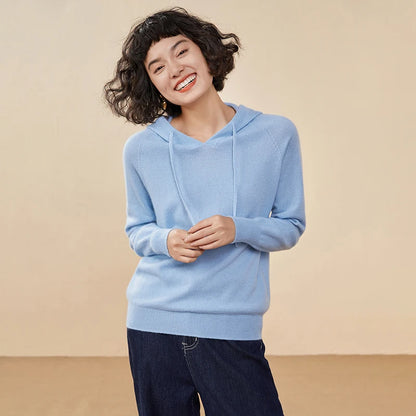 ADDONEE Women Cashmere Hooded Pullover Sweater 100% Cashmere Knitwear Spring Autumn Casual Simple Style Hoodie Clothing Tops