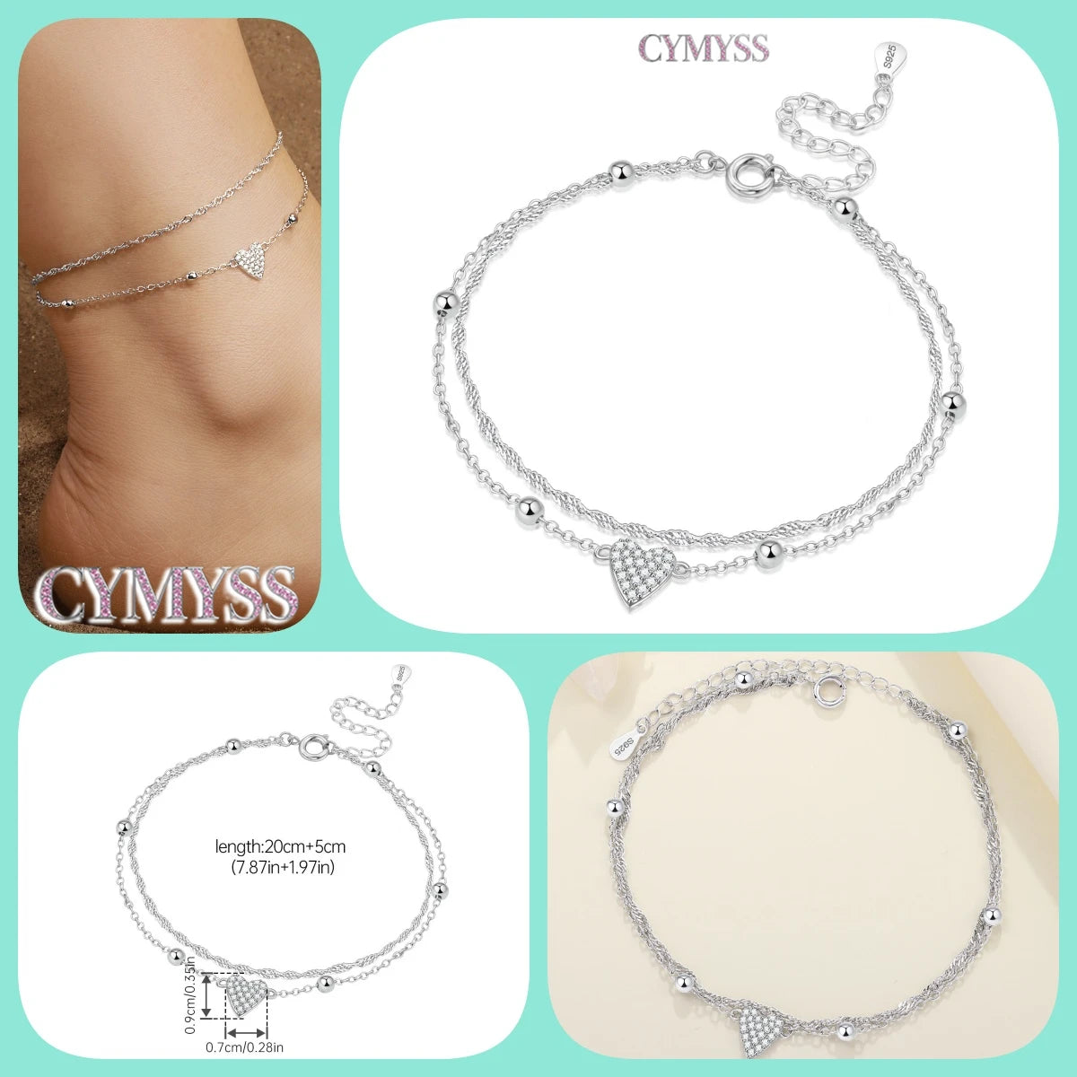 Original Anklets for Women 925 Sterling Silver Exquisite 2 Layer Zircon Chain Anklet Gold Color Ideal Summer Beach Jewelry Gift